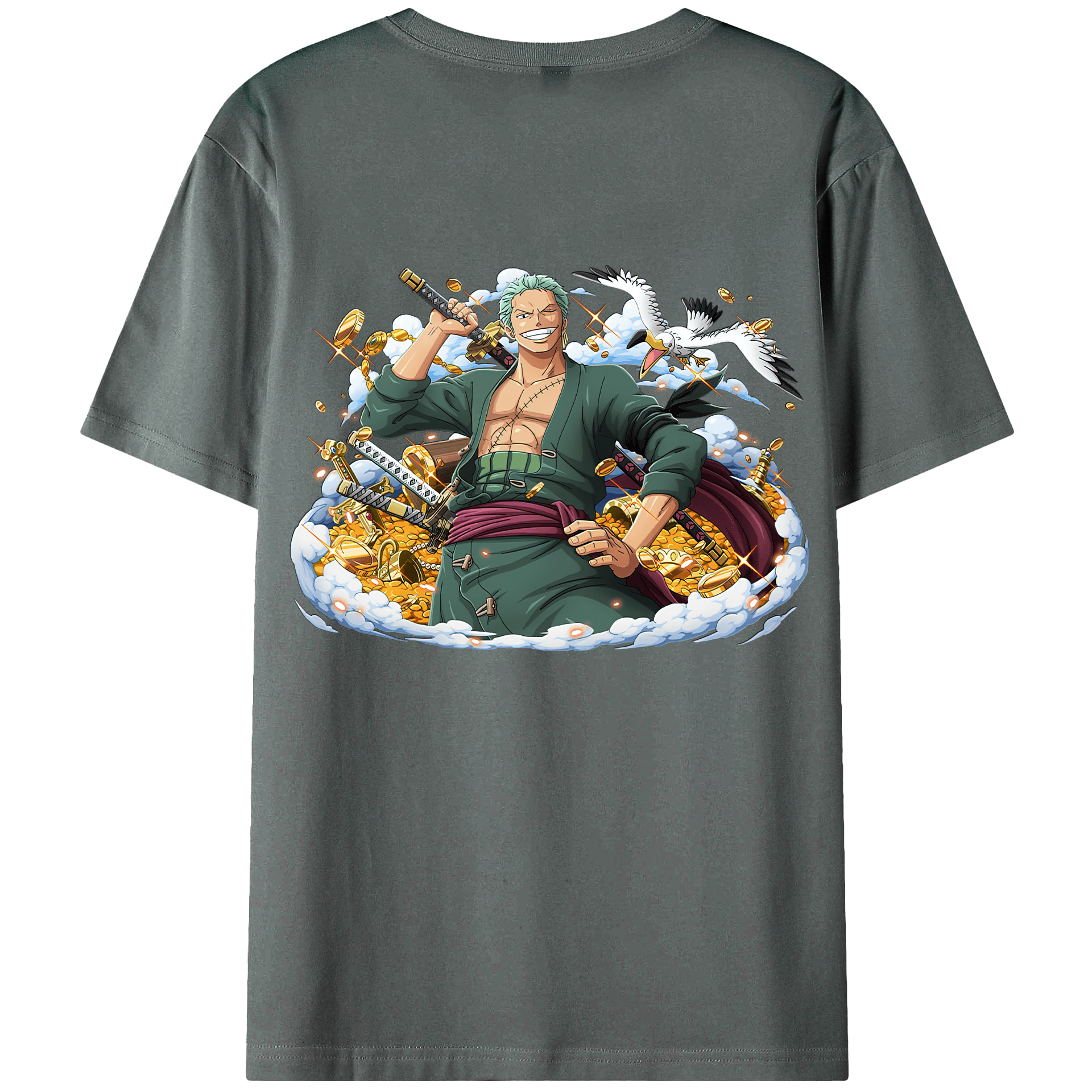 ワンピース ロロノア・ゾロ ONE PIECE Roronoa Zoro 綿100％ メンズ半袖Tシャツ（バックプリント） 通気性